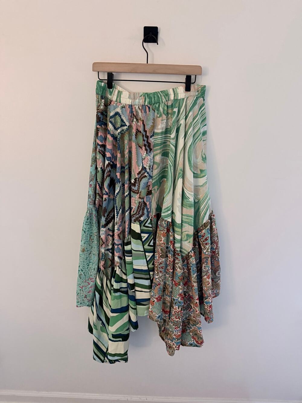 NWT Earthbound Trading Company Boho Green Assorted Patchwork Maxi Skirt-Size XXL